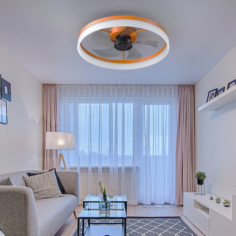 Ventilateurs de plafond avec lumières à DEL à intensité variable, installation encastrée de ventilateurs de plafond minces et modernes (orange)