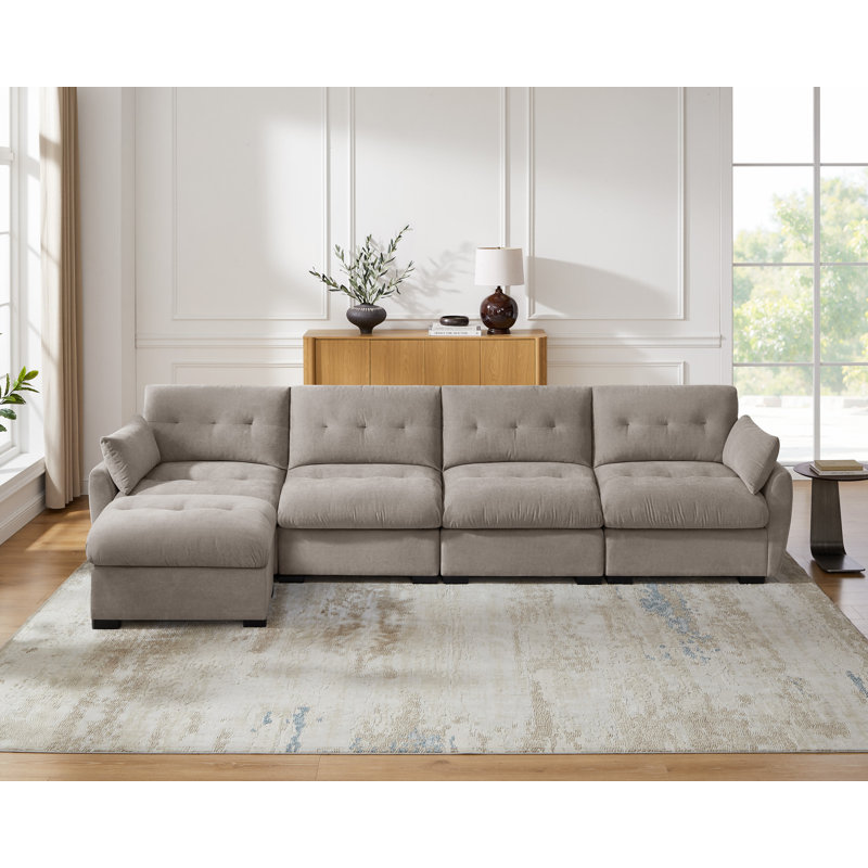 141.73'' Modular Upholstered Sectional Sofa, Camel