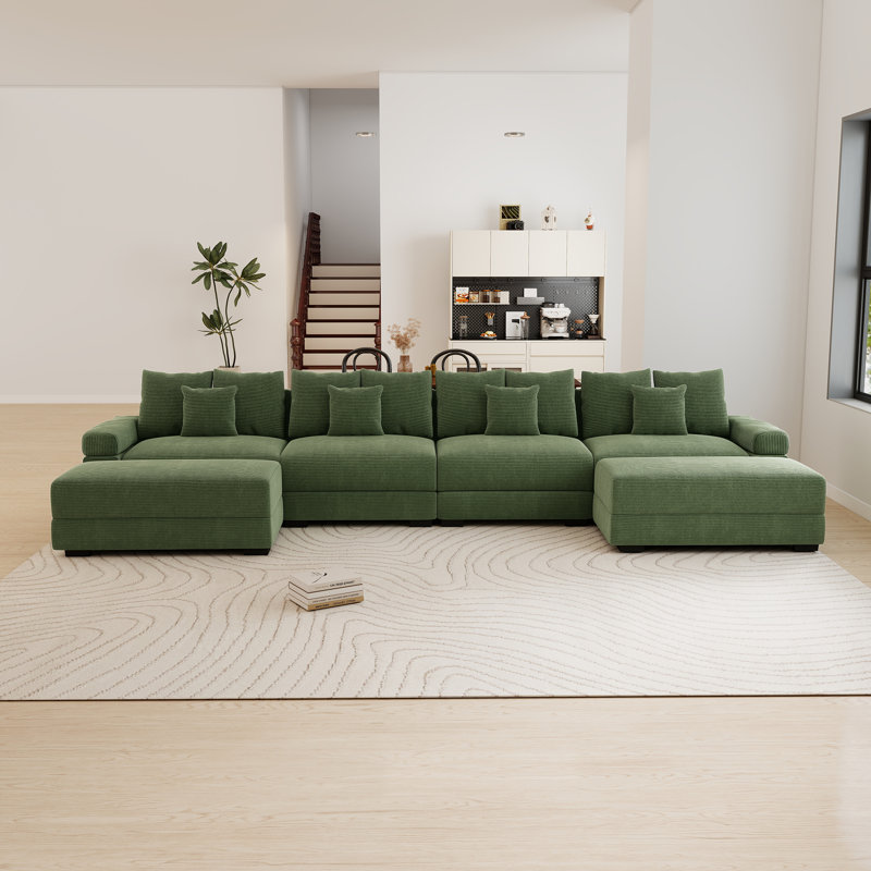 Canapé modulaire surdimensionné en U 170 po Cloud Assemblage facile pour les salons et les bureaux, Velours côtelé vert
