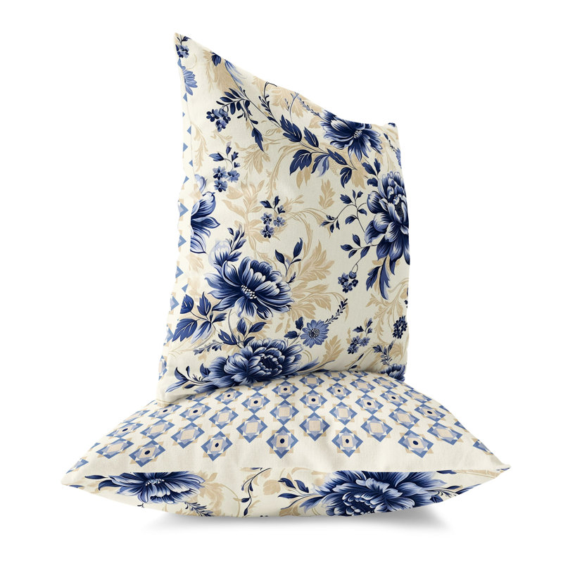 Coussin décoratif intérieur / extérieur Nature's Canvas Floral, Bleu / floral argenté, H 26 po x l 26 po
