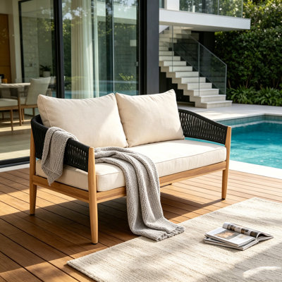 Outdoor Patio Acacia Wood Loveseat