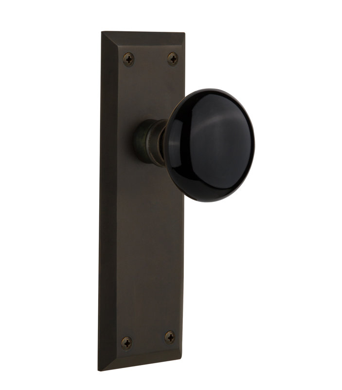 New York Plate with Black Porcelain Door Knob, Oil-Rubbed Bronze