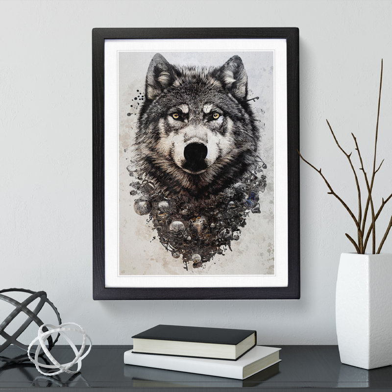 Graffiti Wolf No.1 - Single Picture Frame Print, 64cm H x 46cm W x 2cm D, Black