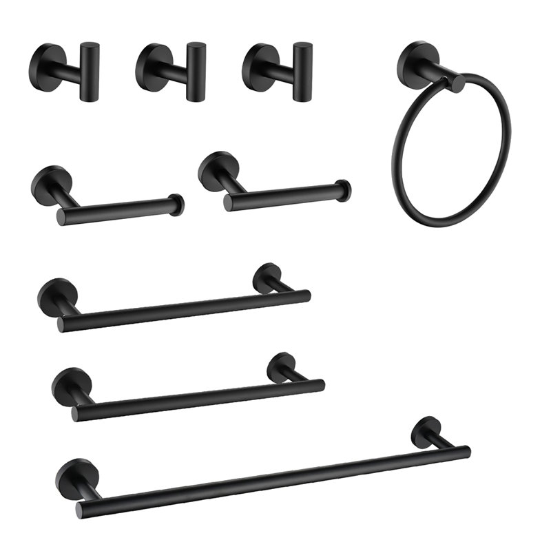 9 Piece Stainless Steel Bathroom Towel Rack Set Wall Mount, Black