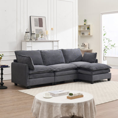 Canapé modulaire, grand canapé en U en velours, canapé rembourré confortable à 3 places avec 1 repose-pieds, 2 coussins lombaires, canapé profond pour le salon
