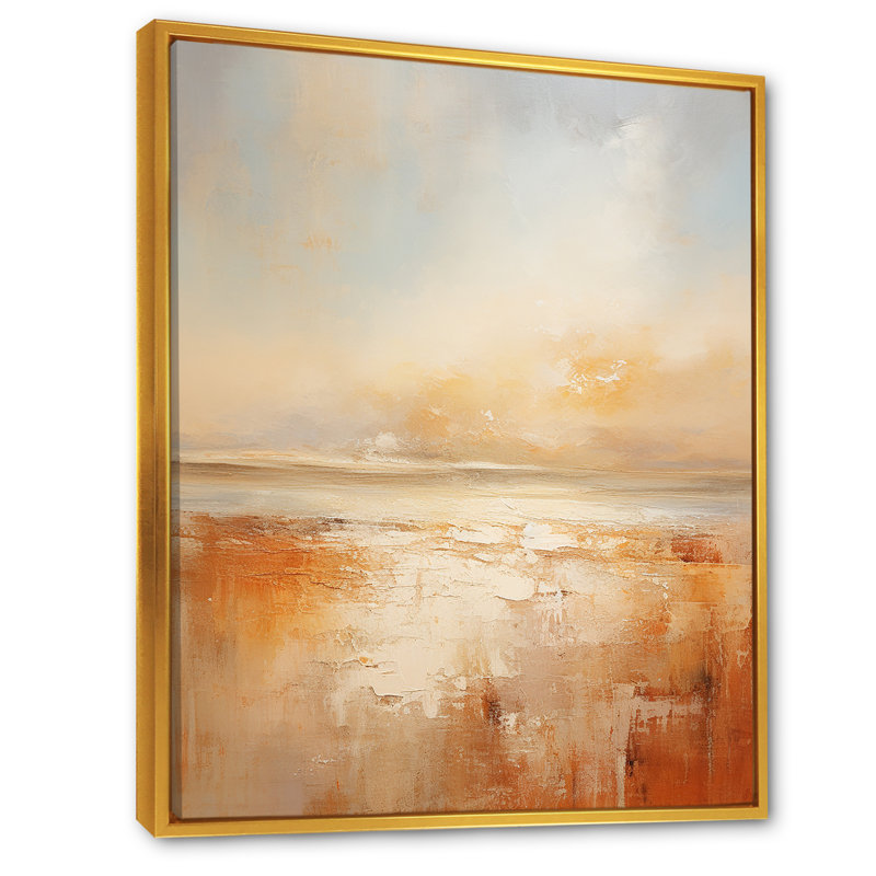 «Beige Sandy Clouds Horizon II - salon d'art mural nuages, Cadre flottant doré, H 44 po x l 34 po