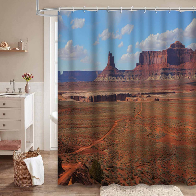 Rideau de douche imperméable avec 12 crochets Road Desert Valley avec et Antique Architecture Canyon Colorado