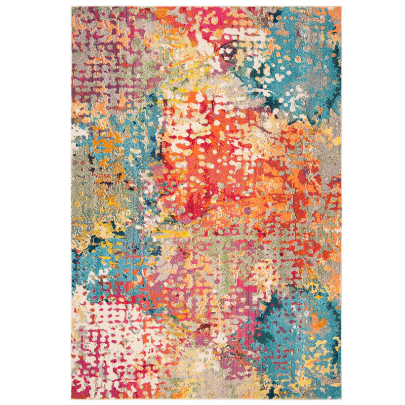 Tapis ivoire / multicolore à motif abstrait Felty, Rectangle 4 pi x 6 pi