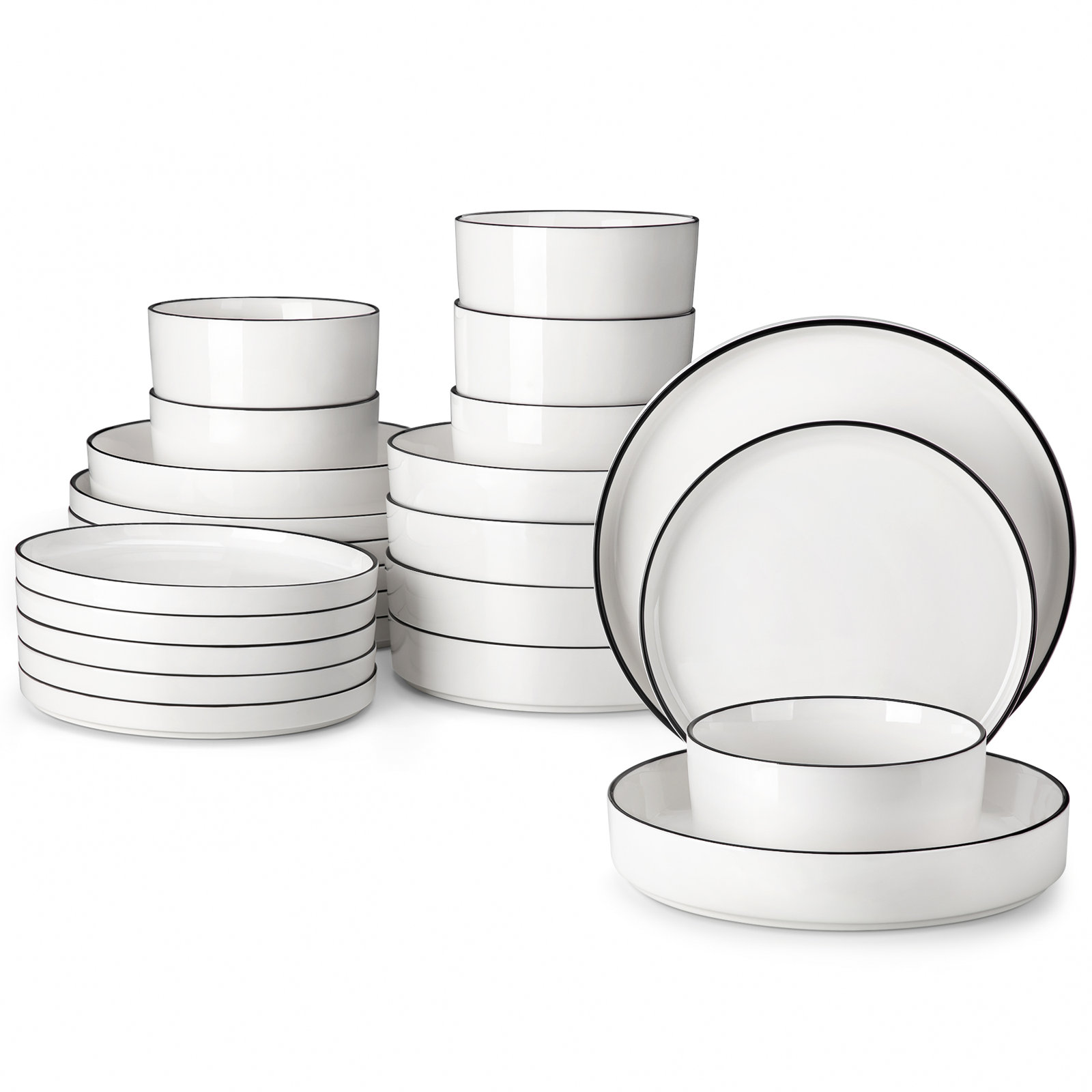 Ceramic Dinnerware Set, Ivory White/Black