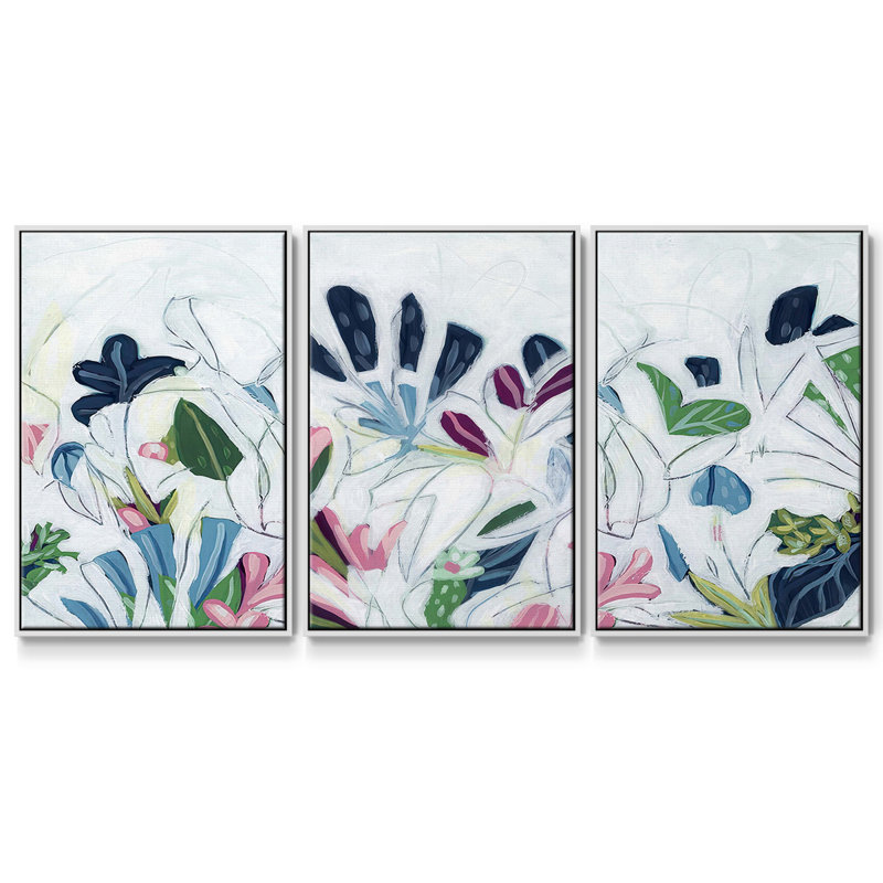 Ensemble de 3 pièces encadrées sur toile Tropical Trace III, Blanc, H 36 po x l 72 po
