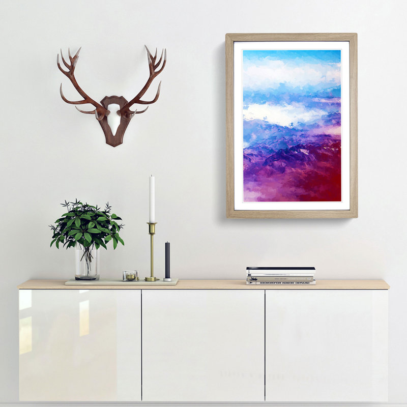 Mountain Range Adventure in Abstract - Framed Print, 65cm H x 48cm W x 2cm D, Oak Framed