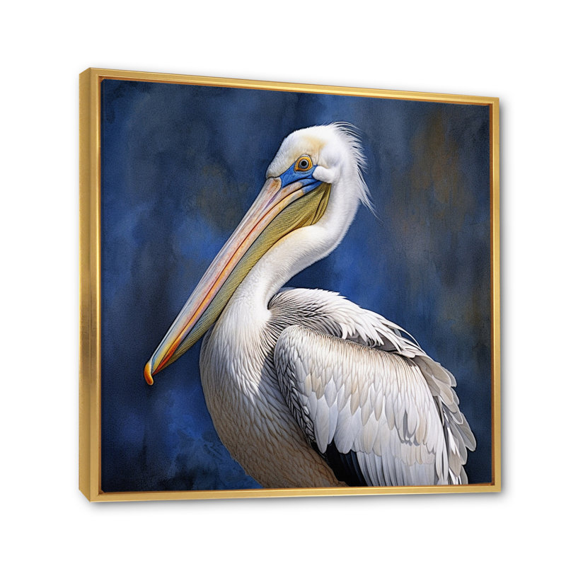 «Majestic Pelican Seabird V», reproduction sur toile, Cadre flottant doré, H 36 po x l 36 po x P 1,5 po