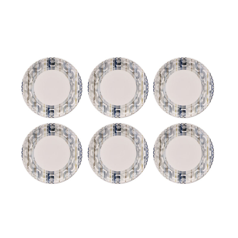 Elegant Dessert Plate Set (6 Pieces), Grey & White, 7.6 x 7.6 x 0.8 inches | 100% Ceramic, Dishwasher & Microwave Safe | Perfect for Serving Cakes & Pastries, Stylish Addition to Your Tableware Collection