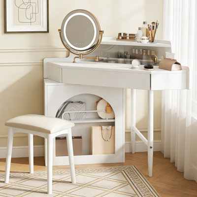 Ensemble de coiffeuse de maquillage avec miroir à lumières DEL et armoire d'appoint mobile