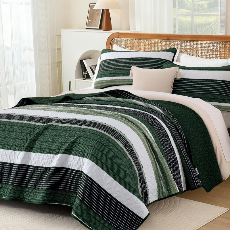 Ensemble de courtepointe rayée 3 pièces, couvre-lit léger en microfibre douce, couvre-lit réversible toutes saisons