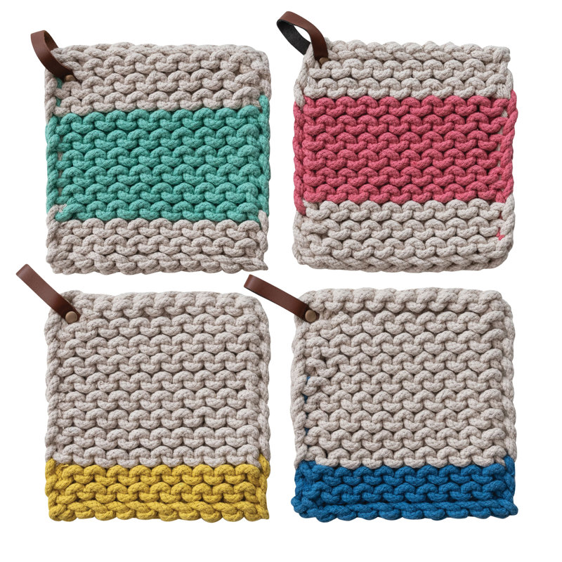 Support à casserole carré en coton au crochet