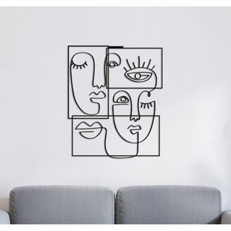 Abstract Face Lines Metal Wall Art Décor for New Home Decoration, Office Décor, Housewarming Gift, Matte Black