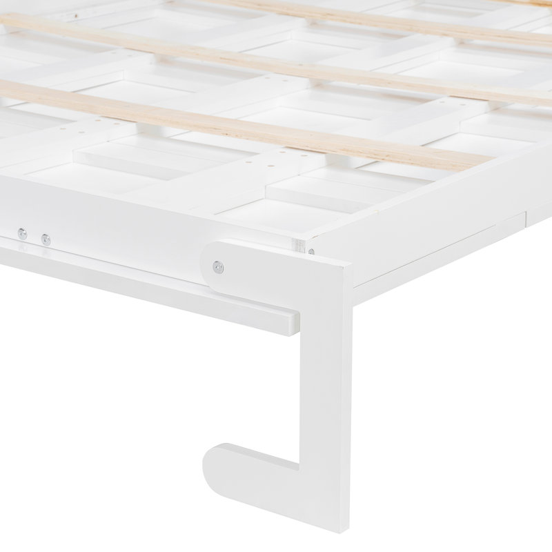 Grand lit escamotable pliant sur le côté pour grand lit avec motif imprimé tendance, éclairage à DEL sous le lit et prise USB intégrée - Design peu encombrant - blanc
