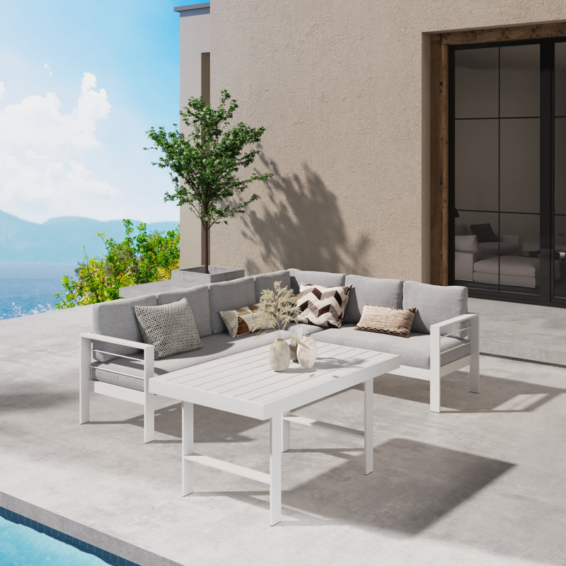 Ensemble de conversation modulaire en aluminium 4 pièces avec coussins, Cadre gris / coussin gris