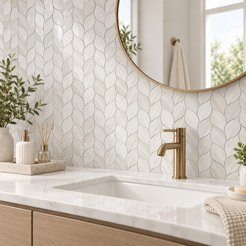 10-Sheet Beige Leaf Peel-and-Stick Backsplash Tile Set