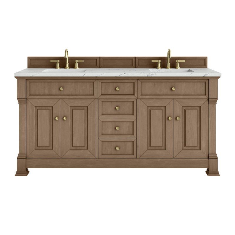 Brookfield 72'' Double Bathroom Vanity with Top, Pecan, Ethereal Noctis
