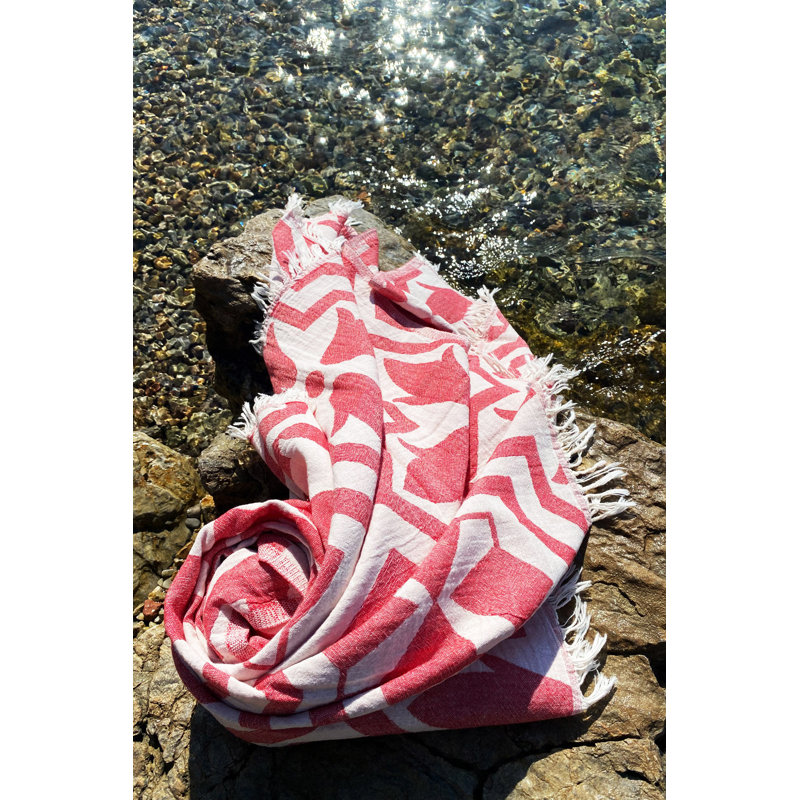 Serviette de plage 100% coton Premium Fouta, 35,4 x 67,0 pouces | Hautement absorbant, doux et léger, 7,5 oz / pied carré | Lavable à la machine, couleur rouge vif | Parfait pour la plage, la piscine et le spa