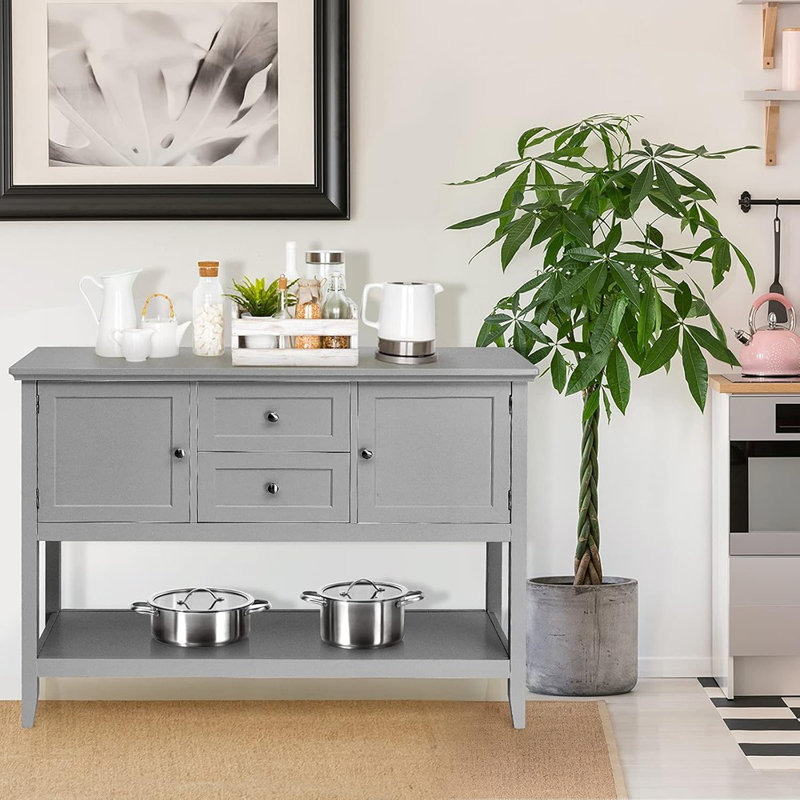 Buffet buffet avec 2 tiroirs et 2 armoires, gris