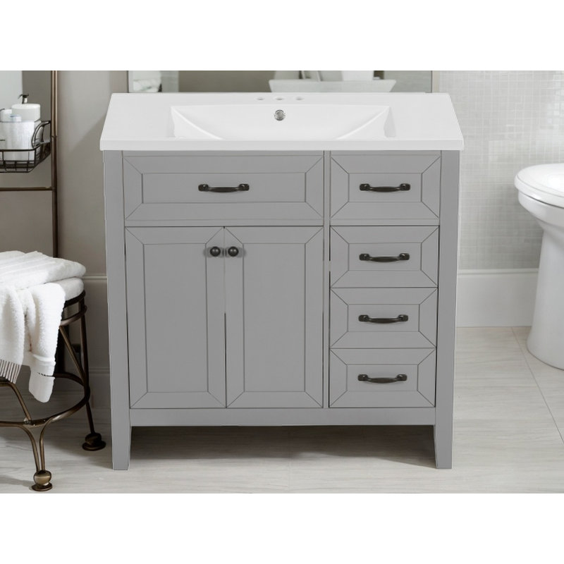 Asherah 36'' Free Standing Bathroom Vanity Cabinet with Ceramic Top, Gray
