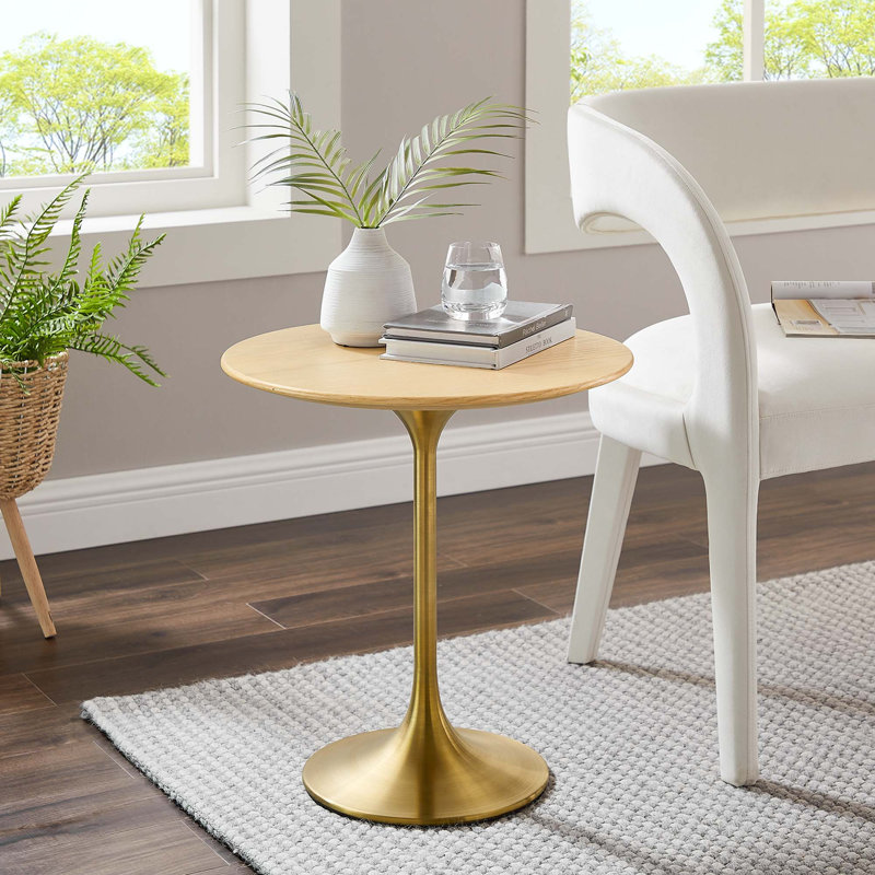 Modway Lippa Round Side Table, Natural, Gold