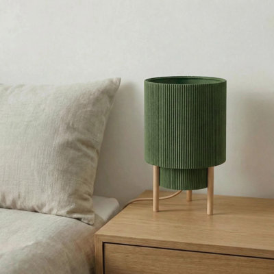 10" Modern Drum Table Lamp With Fabric Shade & Wooden Base, E12 Socket, Dimmable Switch With Color Temperature Control, Accent Lamp For Bedroom, Living Room & Hotel Use