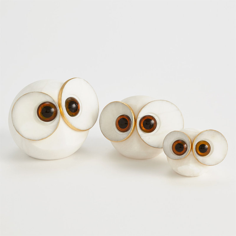 Alabaster Big Eyed Owl, 3.75" H x 4" W x 5.25" D