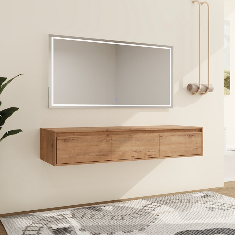 60'' Wall-Mounted Bathroom Cabinet with Open & Closed Storage