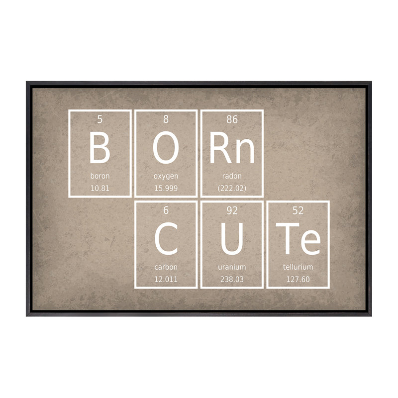 «Born Cute», reproduction d'art textuel, H 26 po x l 40 po x 1,5 po, Toile avec cadre noir patiné, Pas de tapis