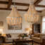 Luminaire lustre en perles de bois Boho, luminaire suspendu rustique antique à 3 lumières avec perles en chêne naturel pour îlot de cuisine, salle à manger, chambre à coucher et entrée