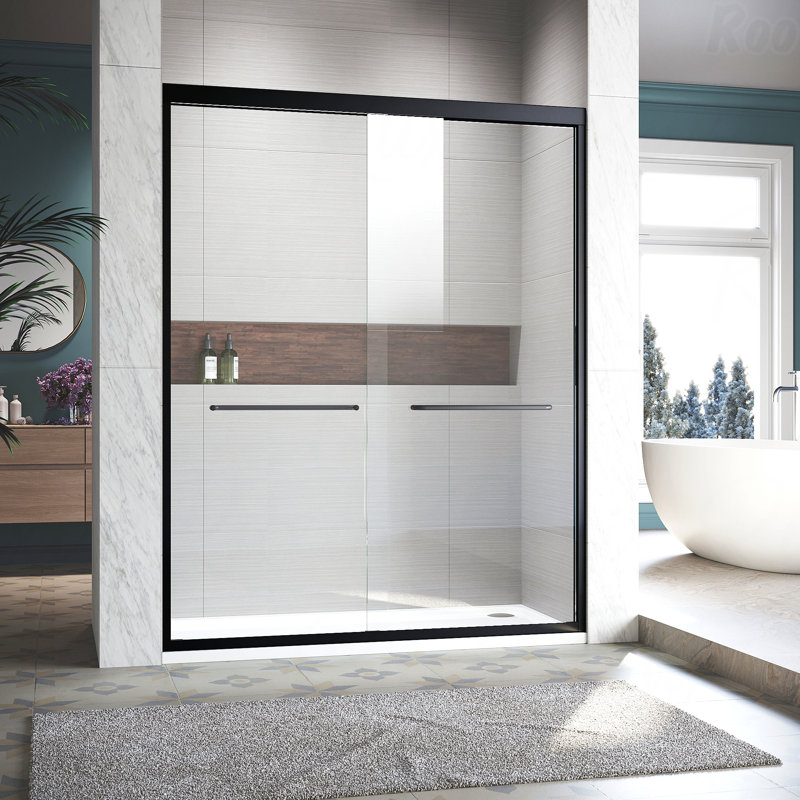 Sliding Opening Shower Glass Door 44-48 " W X 72 " H, Adjustable Semi Frameless Design Shower Door  - Certified Thick Clear Clear Tempered Glass, 304 Stainless Steel Handles