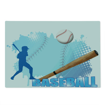 Ambesonne Sports Cutting Board Large Size Baseball Sport Cartoon Blue and White