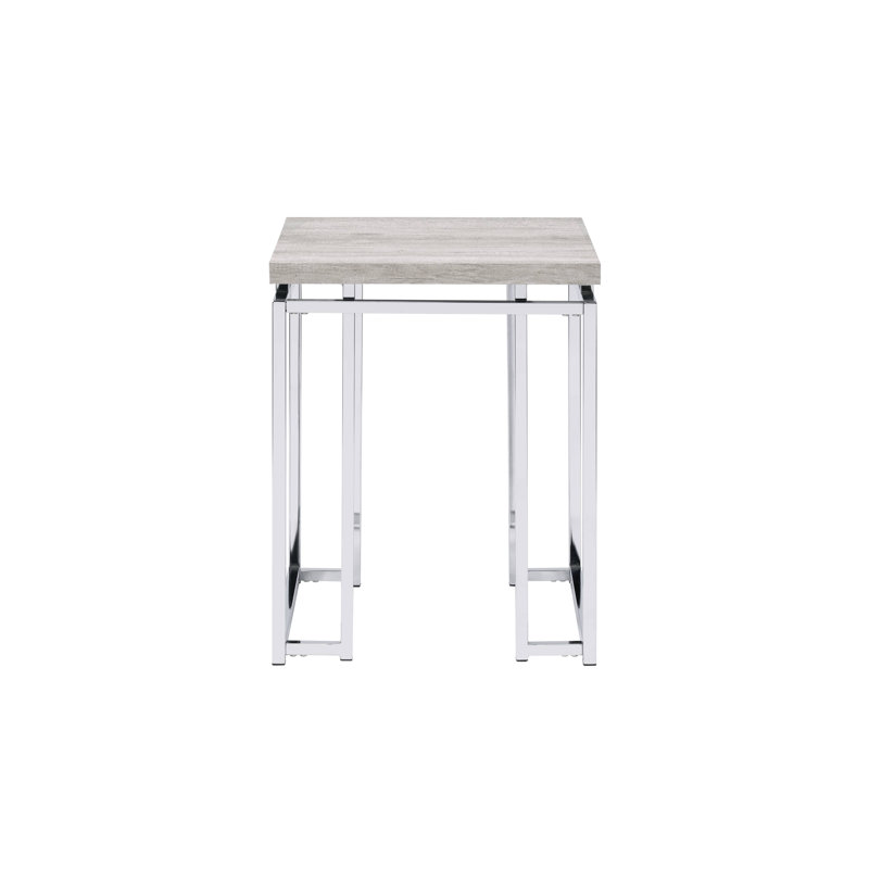 Table de bout en chêne naturel et finition chromée