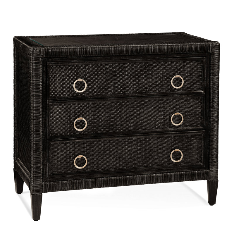 Warwick 3-Drawer Wicker Chest, Antique Black, Satin Brass