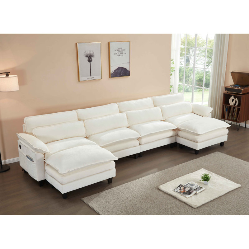 4 Seater Modular Sectional Sofa Large U Shaped With Ottoman, Beige
