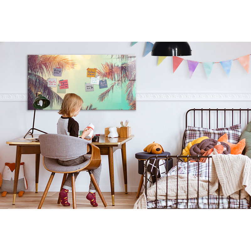 Magnetic Memo Board Whiteboard - 120 x 60 cm - With Marker and Magnets - Tropical palm trees