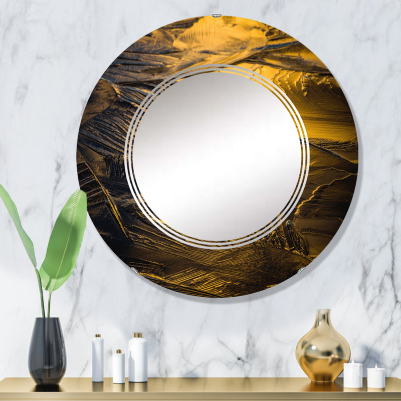 Jaune et gris glace froide - miroir mural traditionnel rond, 32 po x 32 po