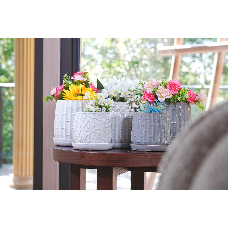 Ensemble de 2 pots de fleurs en céramique, pot à fleurs moderne 7 ", Blanc
