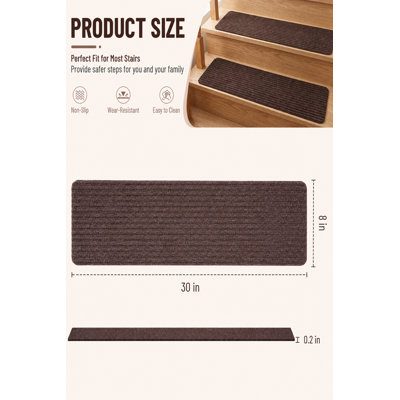 Tapis d'intérieur DCFE0DFD0CB040119465970B544E2646, ensemble de 15 tapis antidérapants de 20 x 76 cm, lavables à la machine et réutilisables, à rayures brunes découpables.