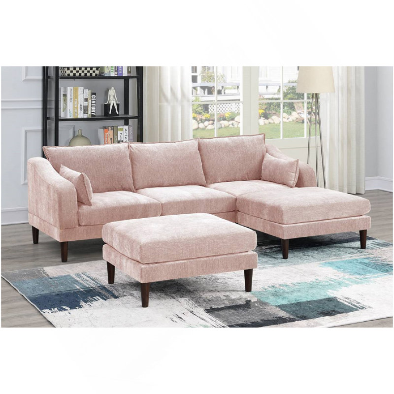 Ensemble modulaire contemporain à un accoudoir modulaire 5 pièces Fauteuil sans accoudoirs Ottomans, Rose