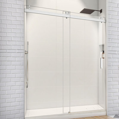58–61" W x 76" H Single Sliding Frameless Shower Door With 3/8" (10mm) Thickened Upgrade Tempered Glass