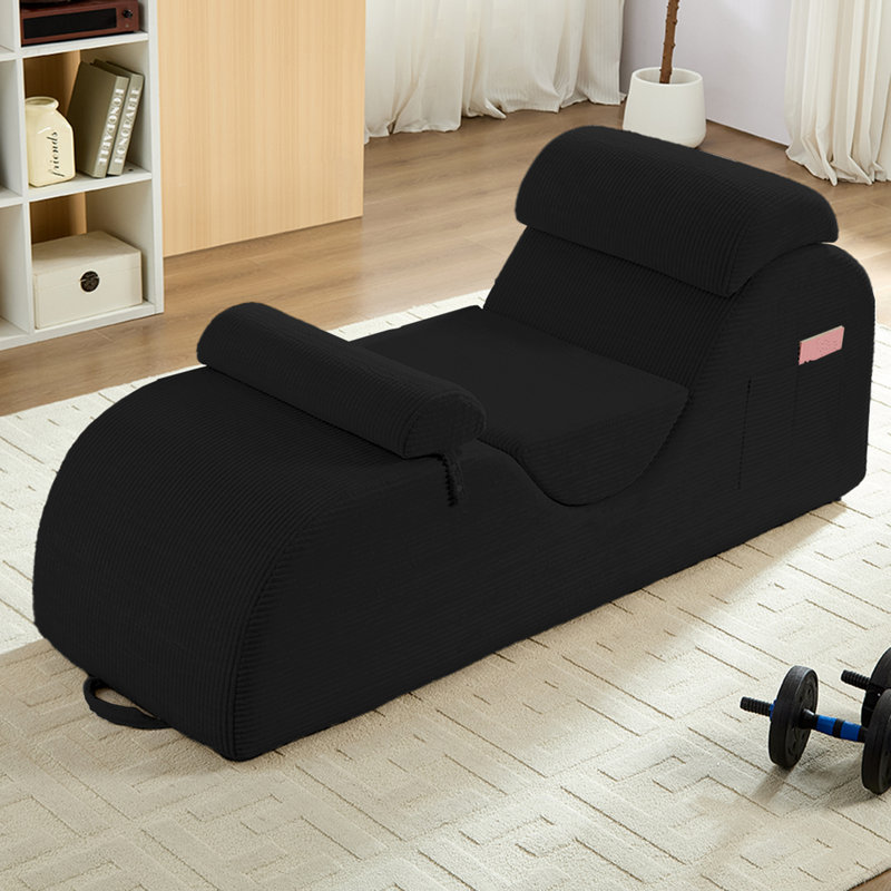 Chaise longue 68 po multifonctionnelle - fauteuil de yoga / lecture / détente en velours côtelé 5 couleurs avec repose-tête, repose-pieds et poches latérales, capacité de 300 lb (H 29 po x P 25 po)