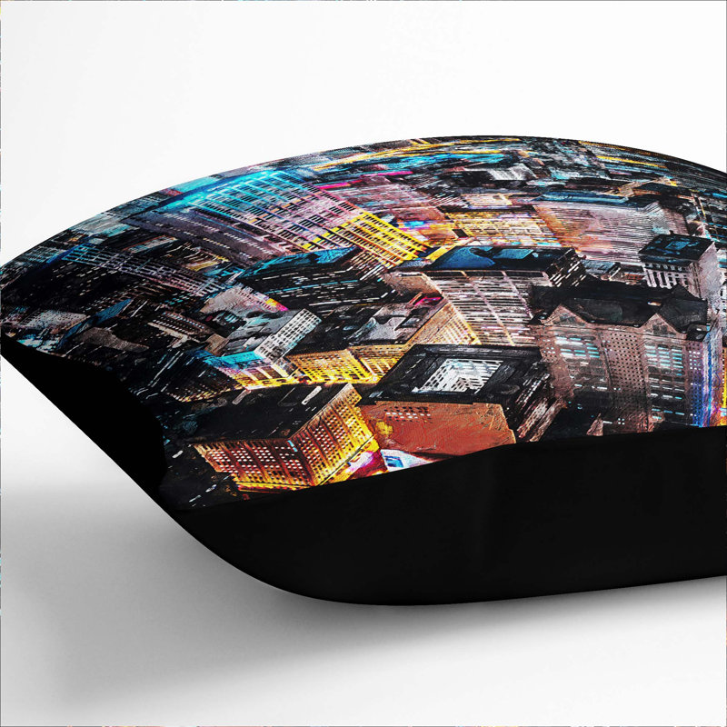 Lights of Chicago City Cushion with Filling, 55cm H x 55cm W x 20cm D, Black