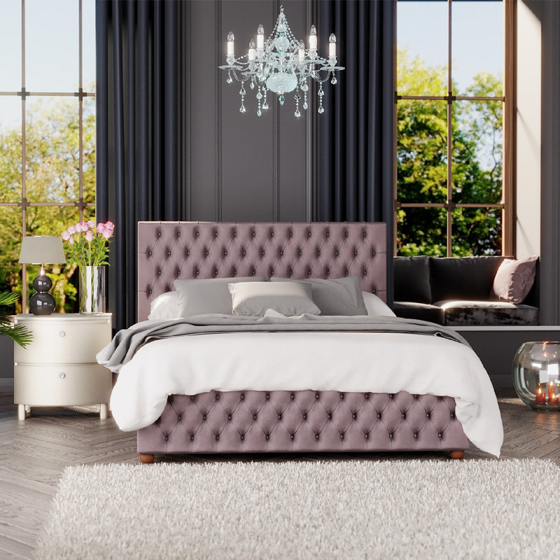 Upholstered Ottoman Bed, Small Double (4'), Blush