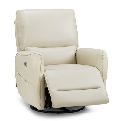Swivel Glider Power Recliner Nursery Chair with Lumbar Support Pillow, Faux Leather by Hokku Designs