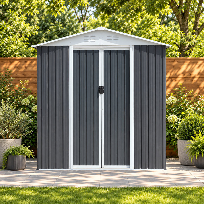 6 x 4 ft Metal Outdoor Storage Shed with Apex Gable Roof and Lockable Double Doors, Weather Resistant Garden Utility Shed